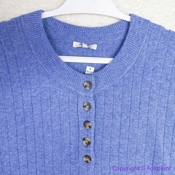 NEW Madewell Donegal bowden Henley Sweater in Coziest Yarn, blue, 4X - Picture 7 of 16